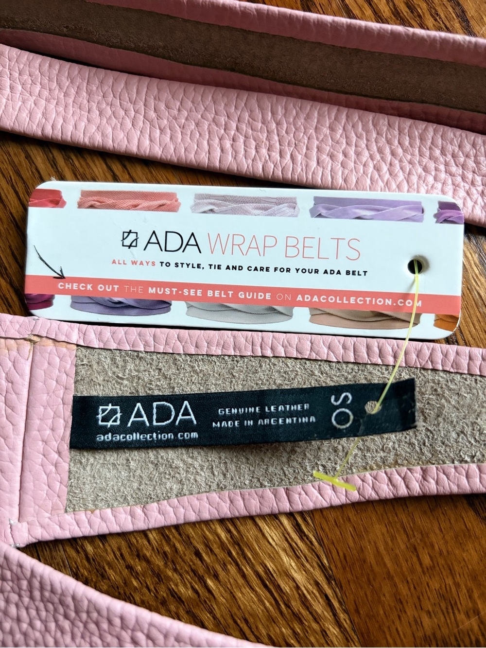 ADA Collection Pink Pebble Genuine Leather Wrap Belt Handmade Argentina One Size - Picture 5 of 8